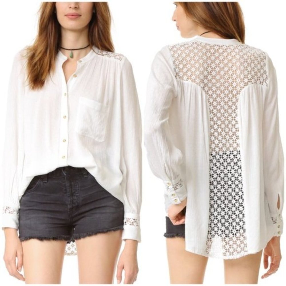 Free People Crochet Lace Open Back Blouse